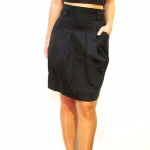 BCBG Max Azria Black Pleated SHANA Pencil Midi Skirt High Waisted Hidden Zipper